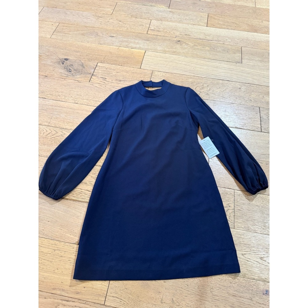Eliza J Navy Blue Mock‎ Neck Balloon Sleeve A-Line Dress Size 4 (836)